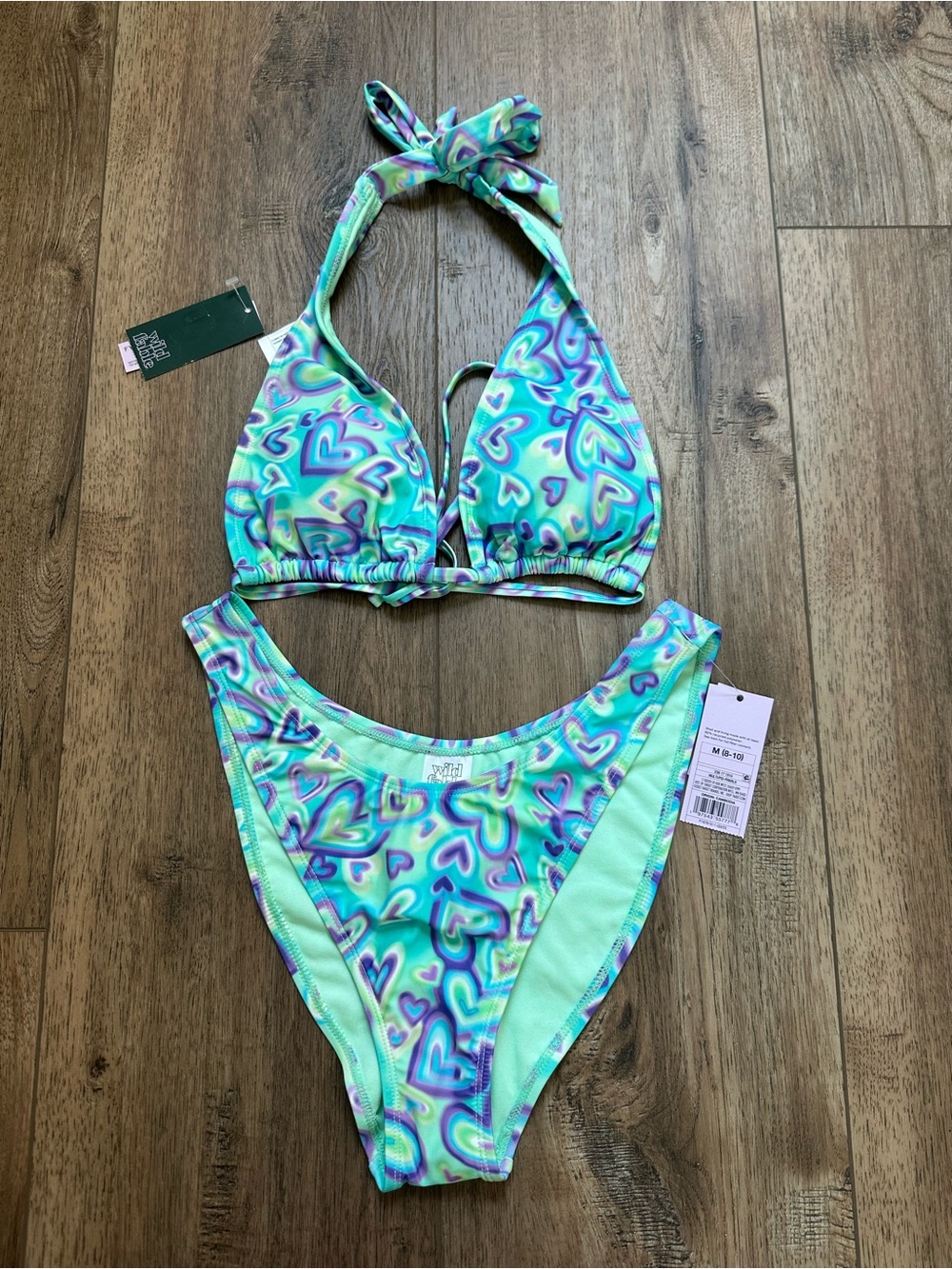 NWT! Wild Fable Bikini, Hearts, Love, Neon, Tie-Dye, Multi-Way Wear, Medium